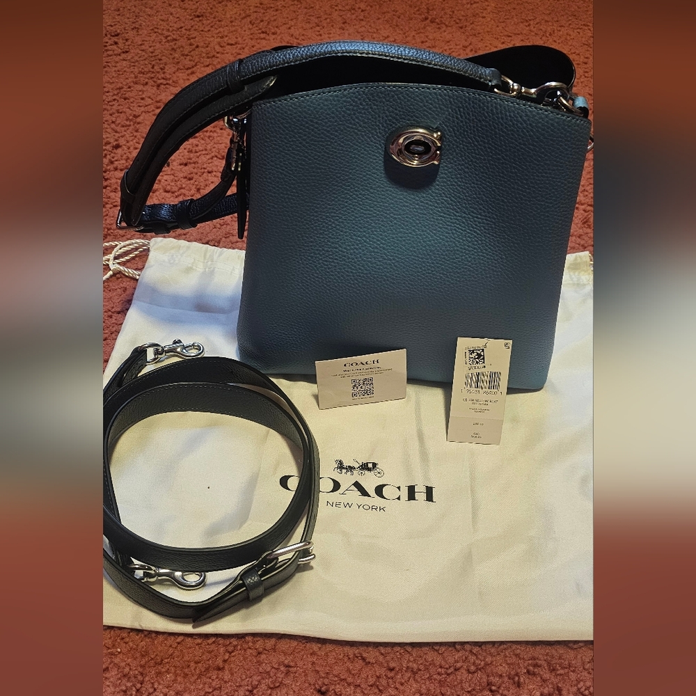 Coach Blue Leather Shoulder Bag With Two Wallets